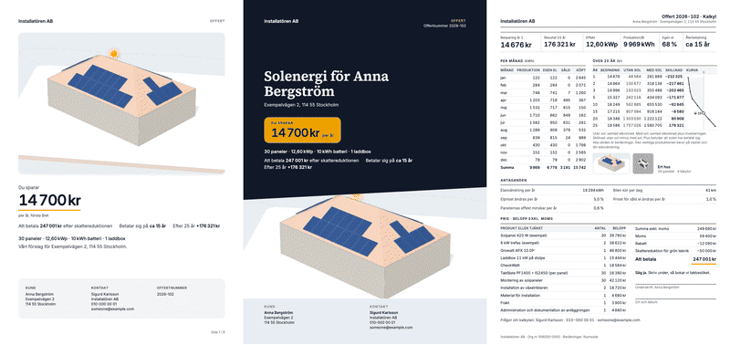 Three offer PDFs from the gallery in an installer's brand colours.
